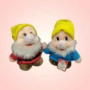 Vintage 80s HAPPY & DOC Disneyland Disney World Stuffed Plush Snow White Dwarf